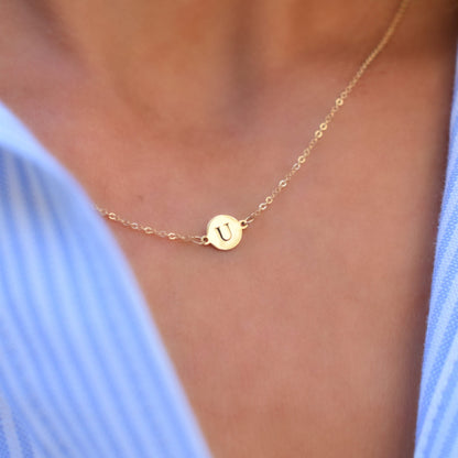 Letter U Necklace in 14k Gold