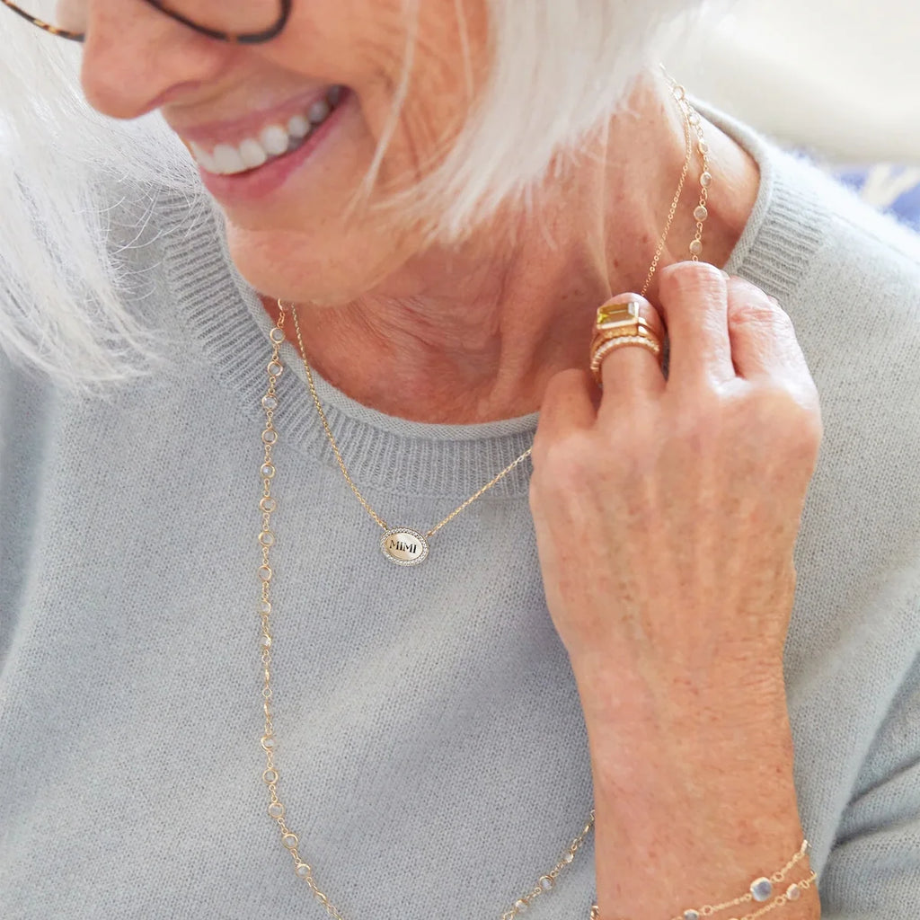 Mimi Pavé Oval Necklace in 14k Gold