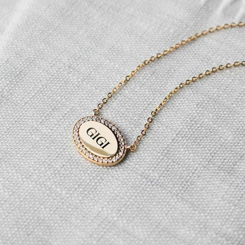 Gigi Pavé Oval Necklace in 14k Gold