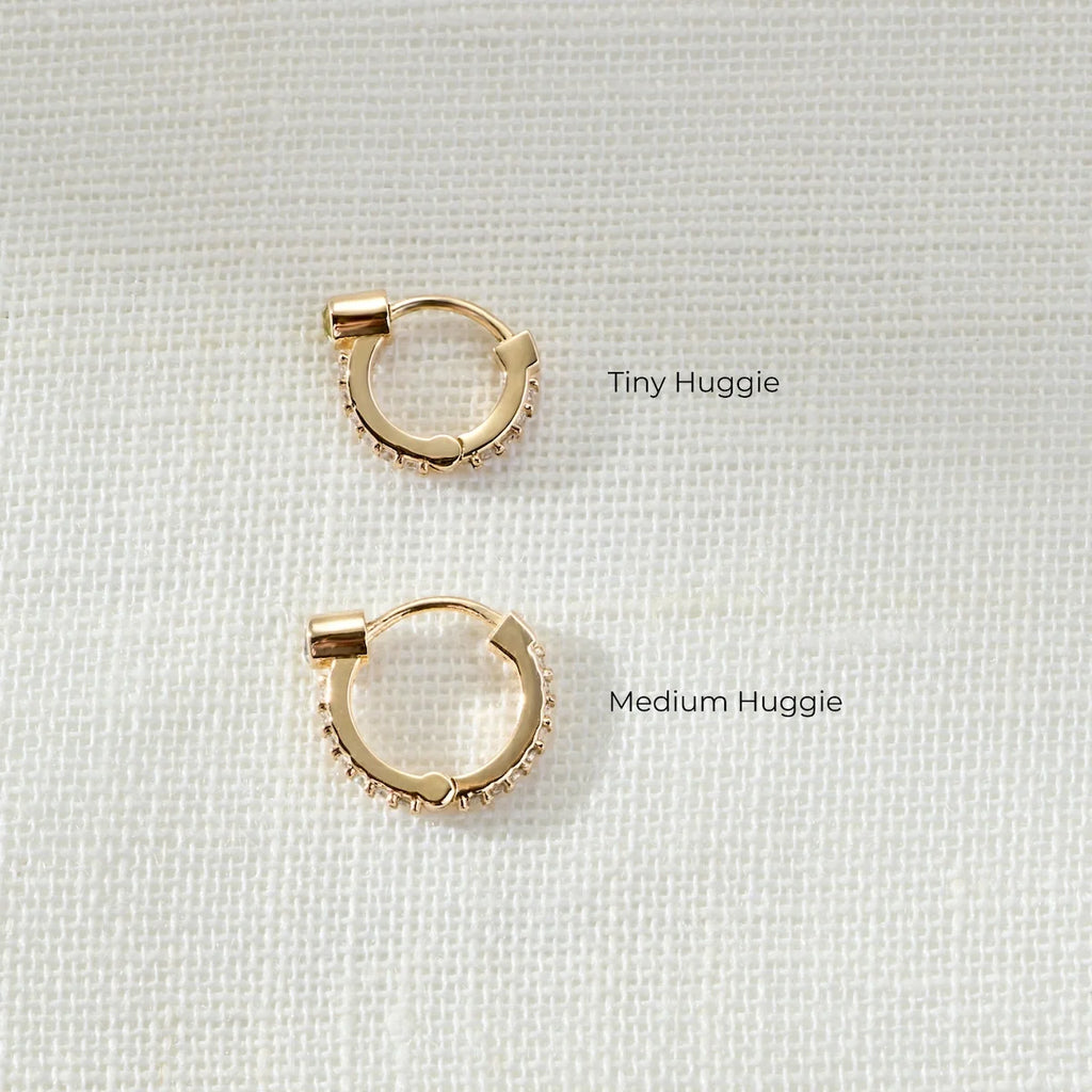 Tiny Opal Huggie Hoops with Diamonds in 14k Gold (October)