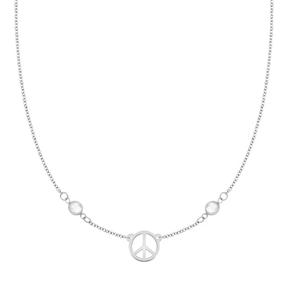 Small Peace Sign & 2 Birthstone Necklace in 14k Gold