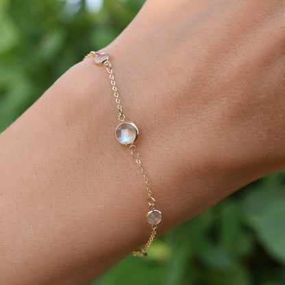 1 Grand & 4 Petite Moonstone Bracelet in 14k Gold (June)