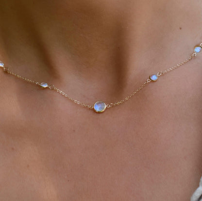1 Grand & 4 Petite Moonstone Necklace in 14k Gold (June)