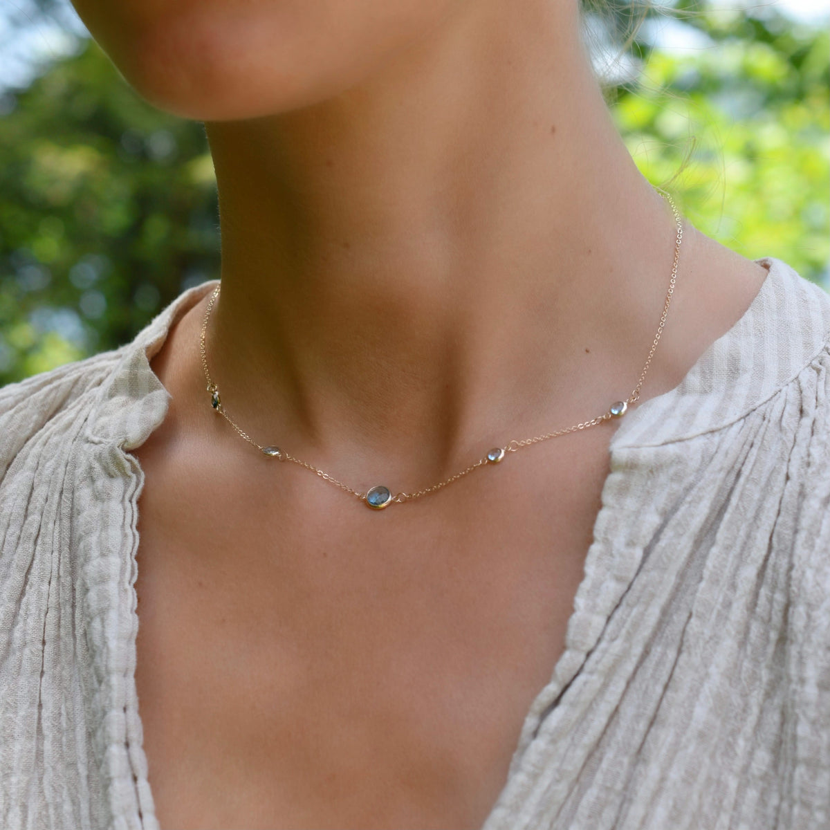 1 Grand & 4 Petite Nantucket Blue Topaz Necklace in 14k Gold (December)