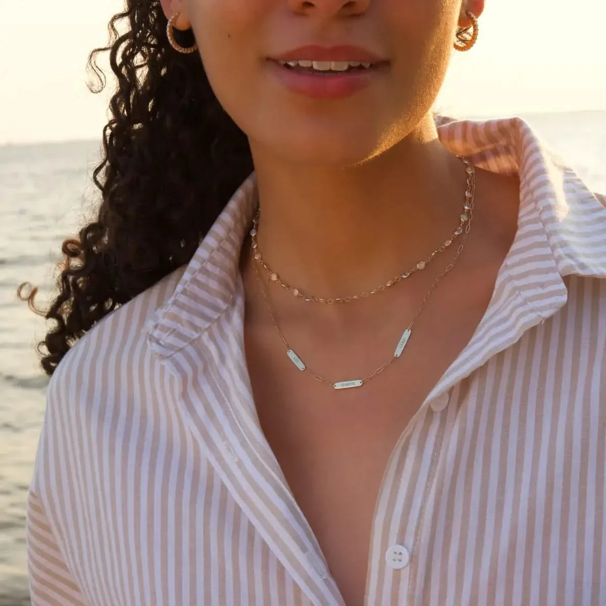 Petite 3 Nameplate Necklace on Adelaide Mini in 14k Gold