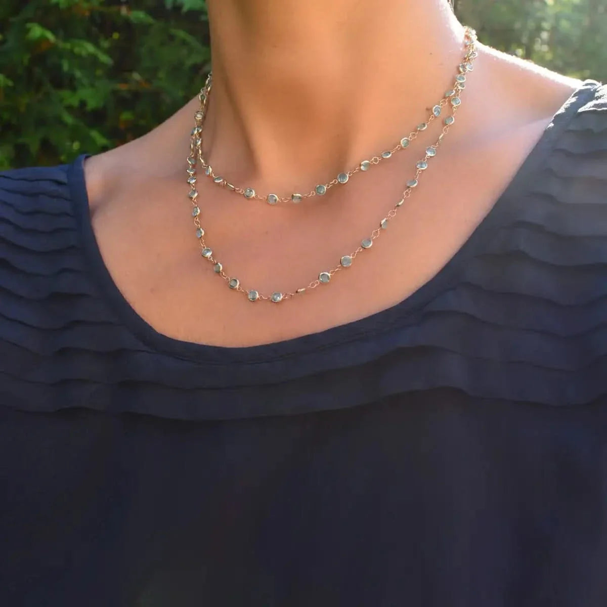 Newport Nantucket Blue Topaz Long Necklace in 14k Gold (December)