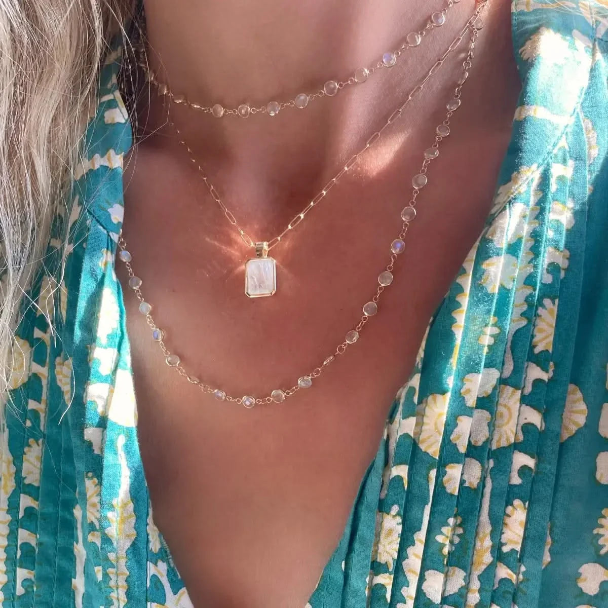 Newport Moonstone Long Necklace in 14k Gold (June)