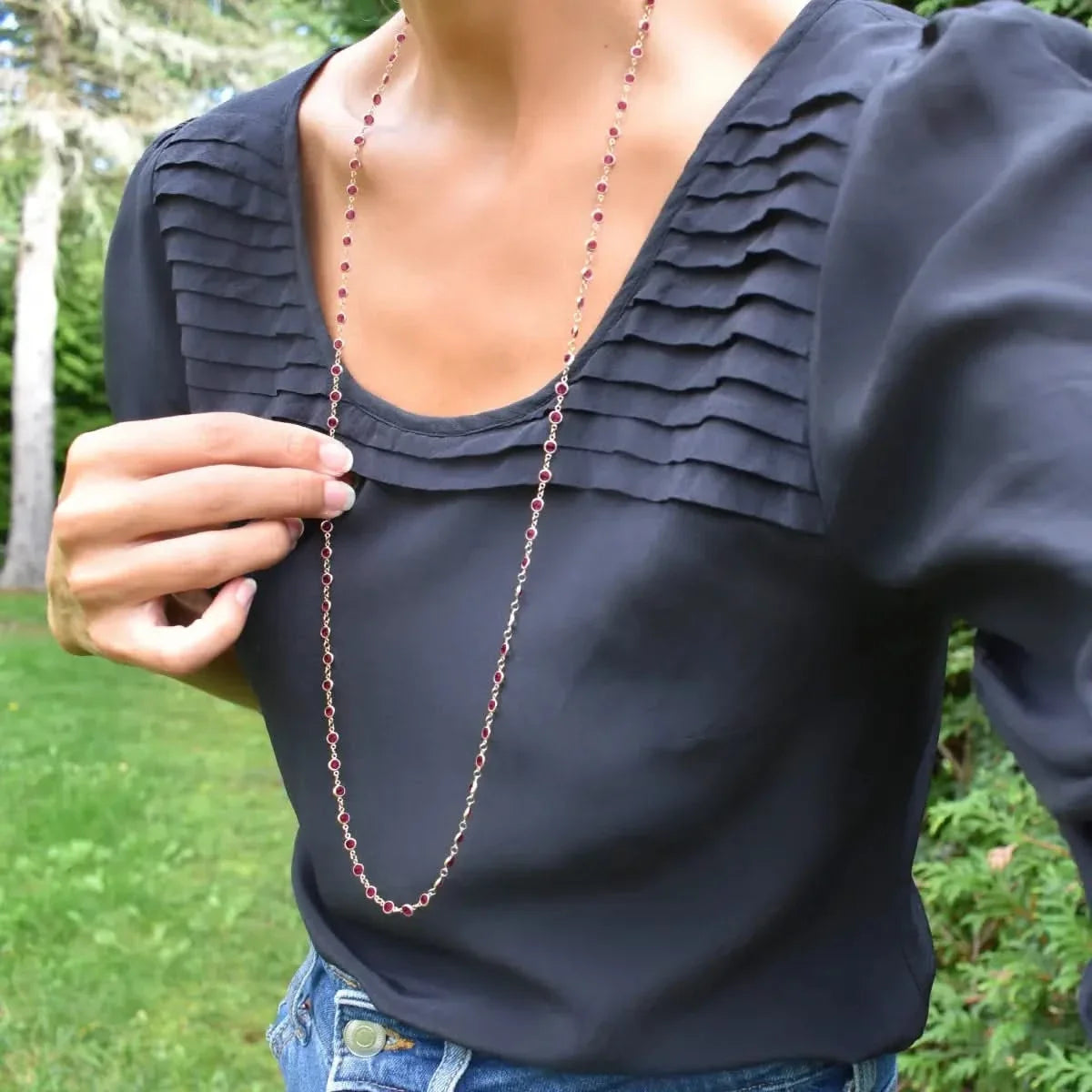 Newport Ruby Long Necklace in 14k Gold (July)