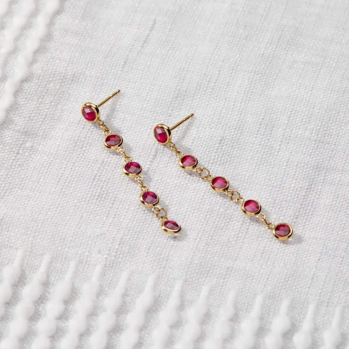 Newport Ruby Earrings in 14k Gold (July)