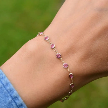 Newport Pink Sapphire Bracelet in 14k Gold (October)