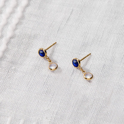 Petite 2 Birthstone Earrings in 14k Gold