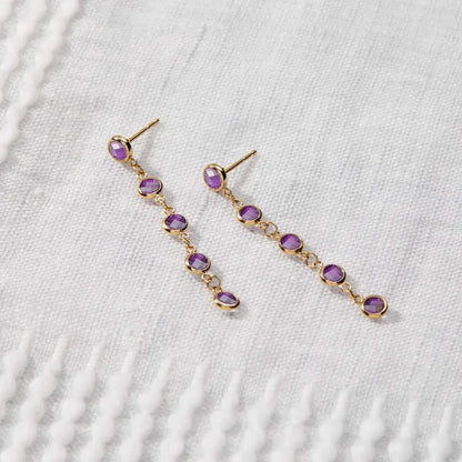 Newport Amethyst Earrings in 14k Gold (February)