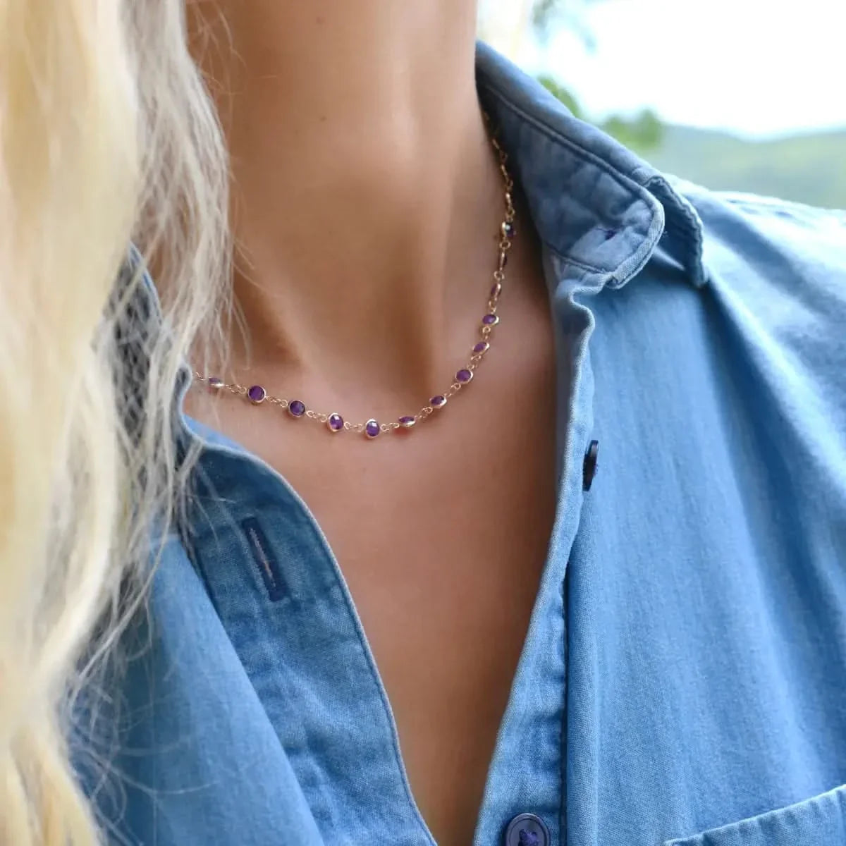 Newport Amethyst Necklace in 14k Gold (February)