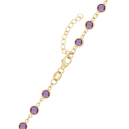 Rosecliff Diamond Small Circle & Newport Amethyst Necklace in 14k Gold (February)