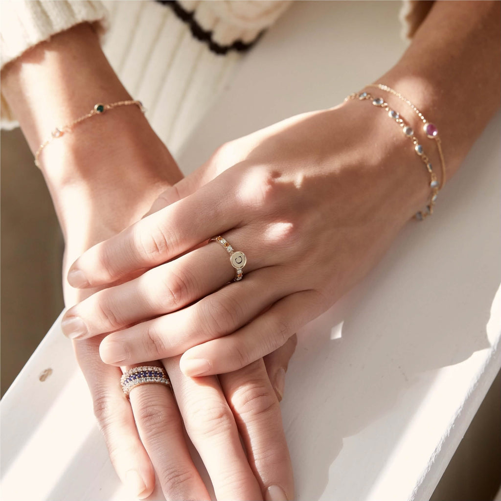 Rosecliff Letter Diamond & Citrine Ring in 14k Gold (November)