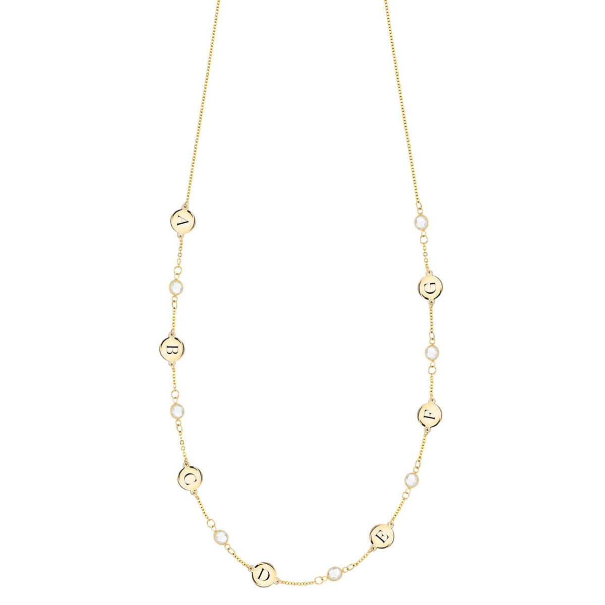 7 Letter & 7 Petite Birthstone Necklace in 14k Gold (Single Spacing)