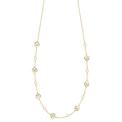 7 Letter & 7 Petite Birthstone Necklace in 14k Gold (Single Spacing)