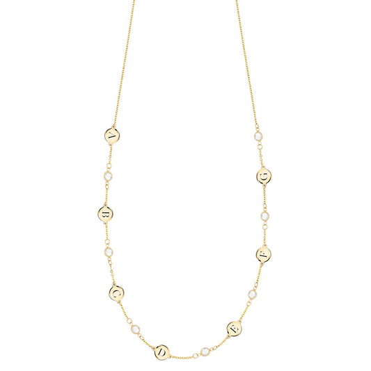 7 Letter & 7 Petite Birthstone Necklace in 14k Gold (Single Spacing)