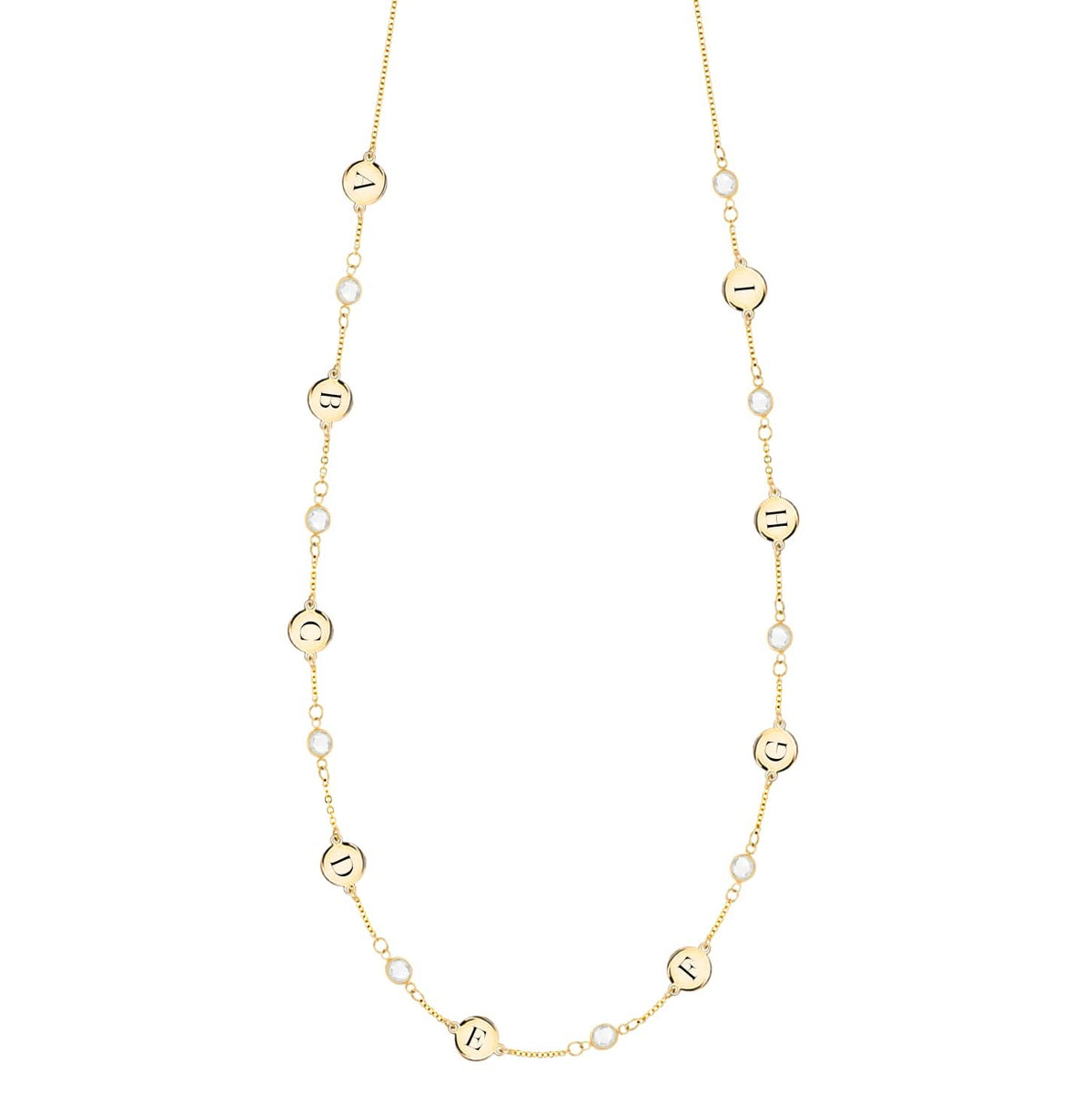 9 Letter & 9 Petite Birthstone Necklace in 14k Gold (Single Spacing)