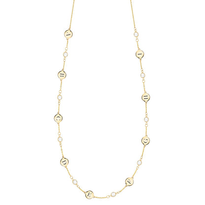 9 Letter & 9 Petite Birthstone Necklace in 14k Gold (Single Spacing)
