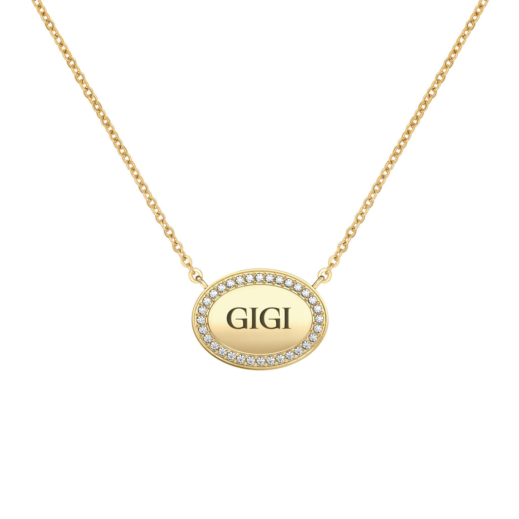 Gigi Pavé Oval Necklace in 14k Gold