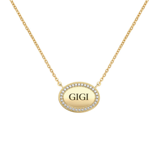 Gigi Pavé Oval Necklace in 14k Gold