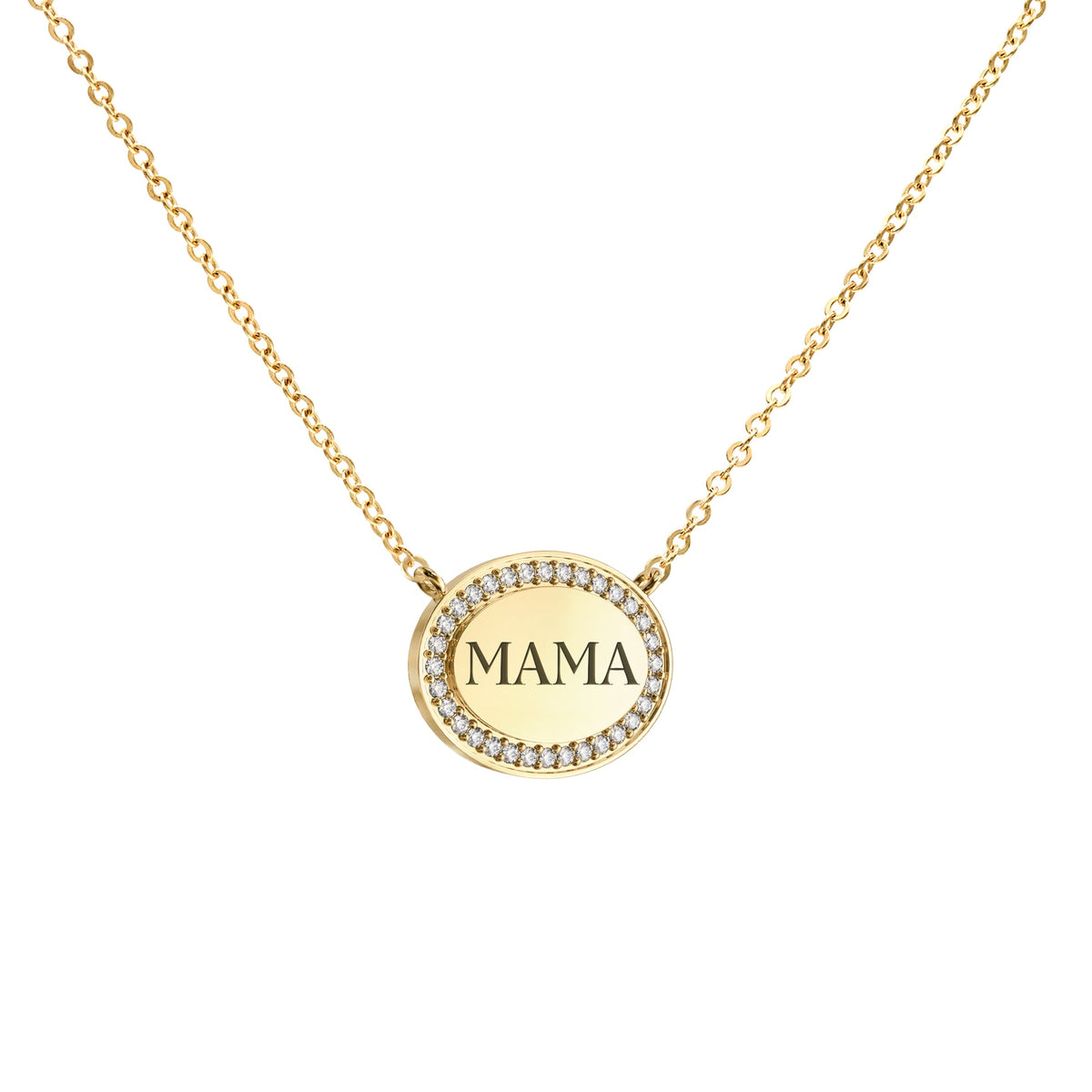Mama Pavé Oval Necklace in 14k Gold