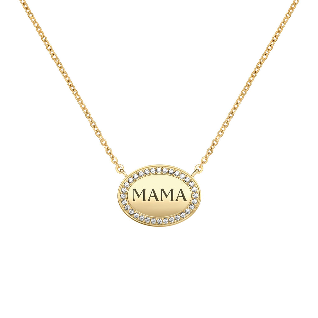 Mama Pavé Oval Necklace in 14k Gold