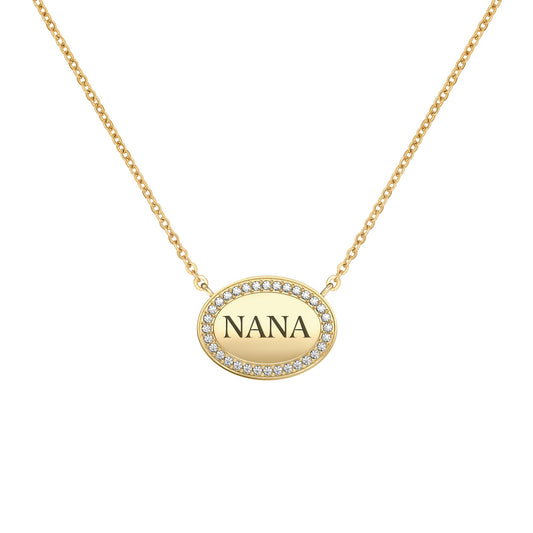 Nana Pavé Oval Necklace in 14k Gold