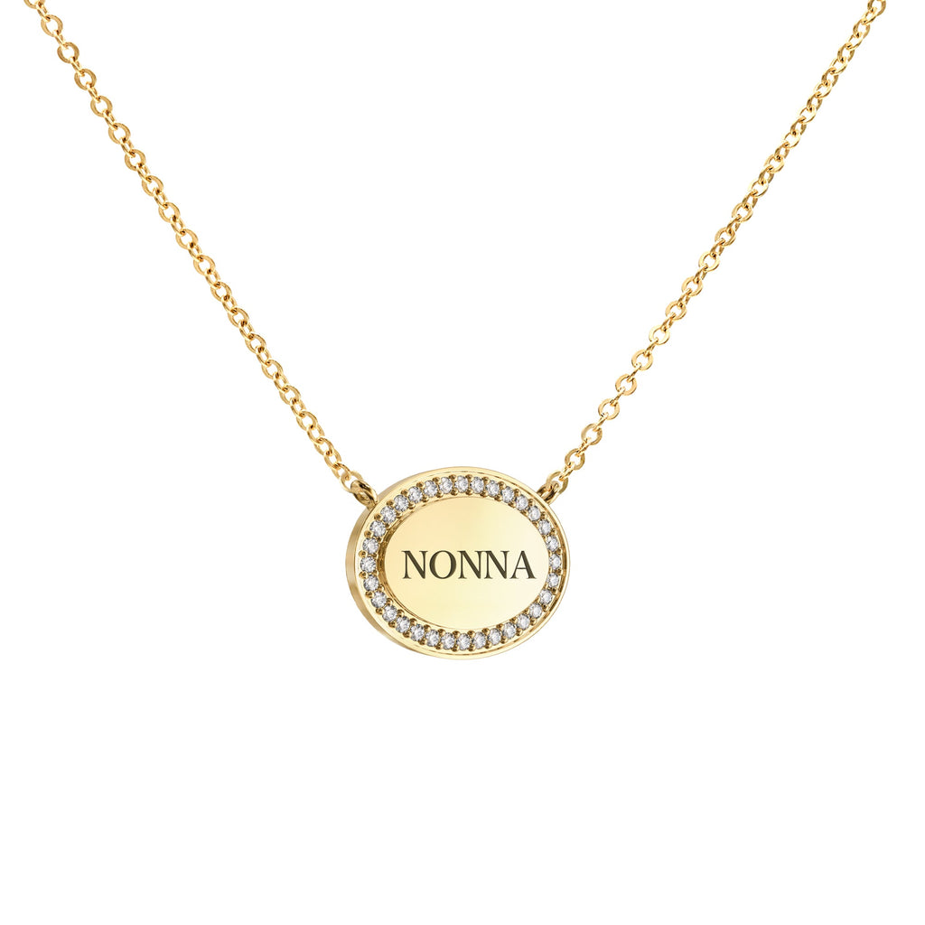 Nonna Pavé Oval Necklace in 14k Gold