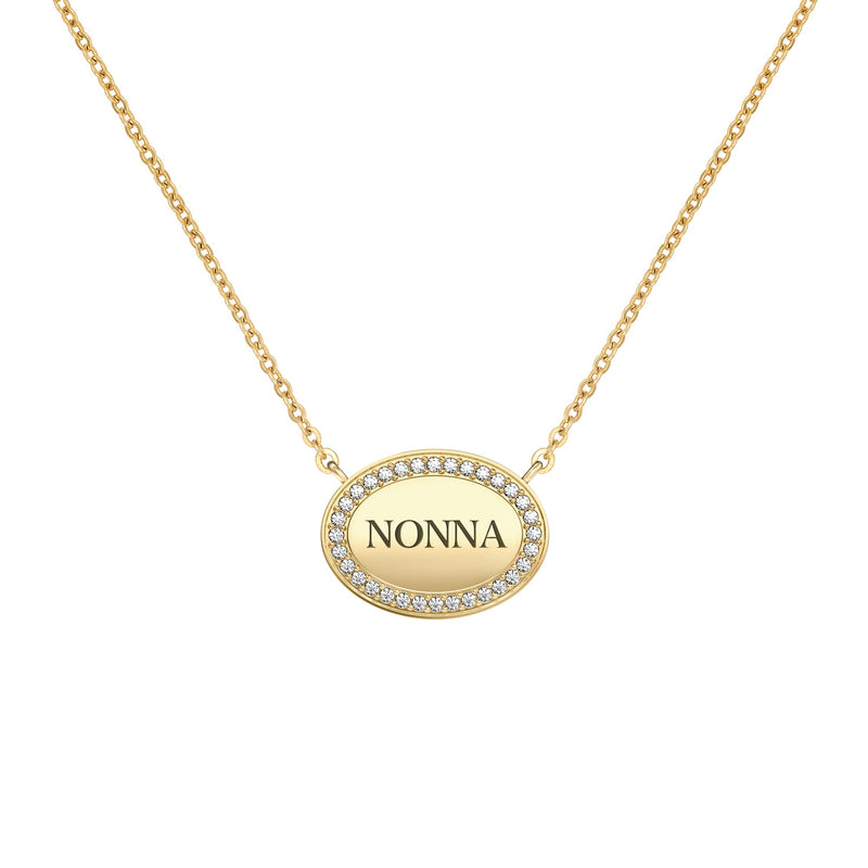 Nonna Pavé Oval Necklace in 14k Gold