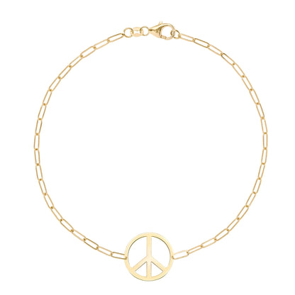 Large Peace Sign Adelaide Mini Bracelet in 14k Gold