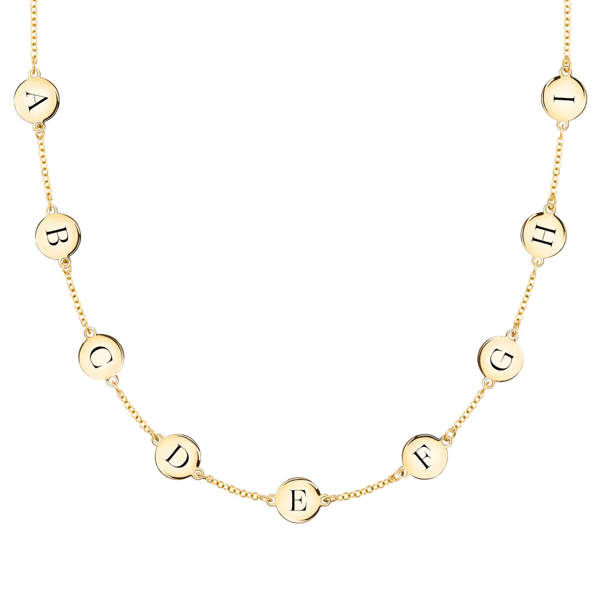 9 Letter Necklace in 14k Gold (Single Spacing)