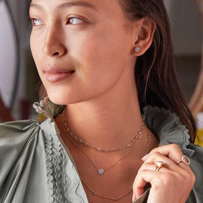 Rosecliff Nantucket Blue Topaz Mini Necklace and Stud Earrings Set in 14k Gold (December)