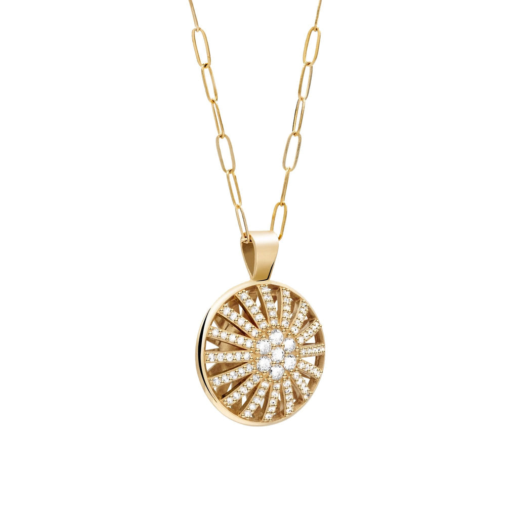 Palmer Diamond Dome Pendant with Adelaide Mini Chain in Solid 14k Gold