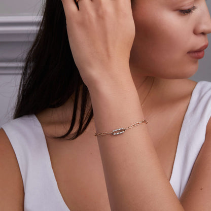 Adelaide 1 Pavé White Topaz Link Bracelet in 14k Gold (April)