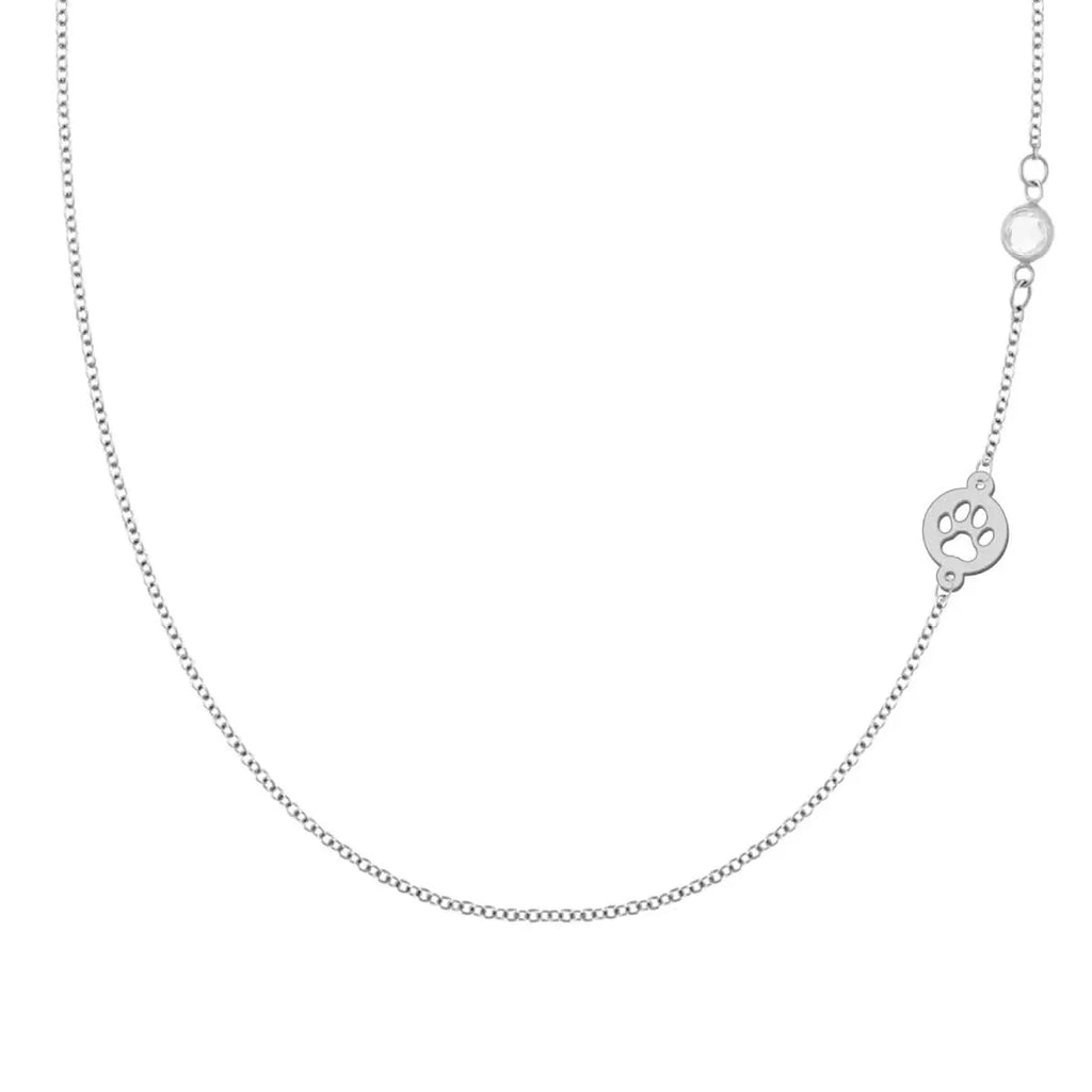 Paw & Petite Birthstone Necklace in 14k Gold (Asymmetrical)