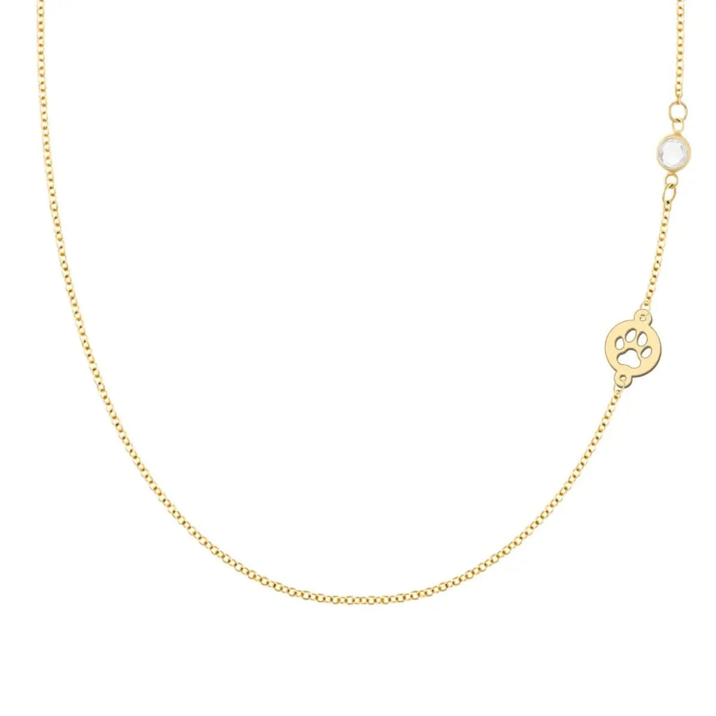 Paw & Petite Birthstone Necklace in 14k Gold (Asymmetrical)