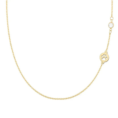 Paw & Petite Birthstone Necklace in 14k Gold (Asymmetrical)