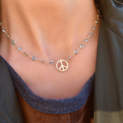Large Peace Sign Newport Necklace in 14k Gold