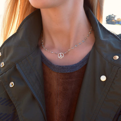 Large Peace Sign Newport Necklace in 14k Gold