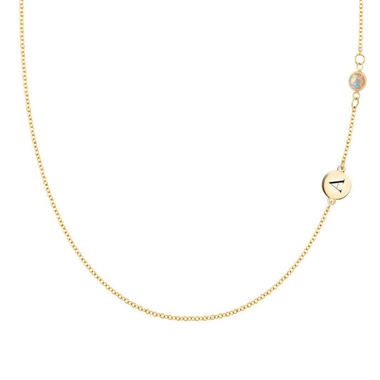1 Letter & 1 Petite Opal Necklace in 14k Gold (October)