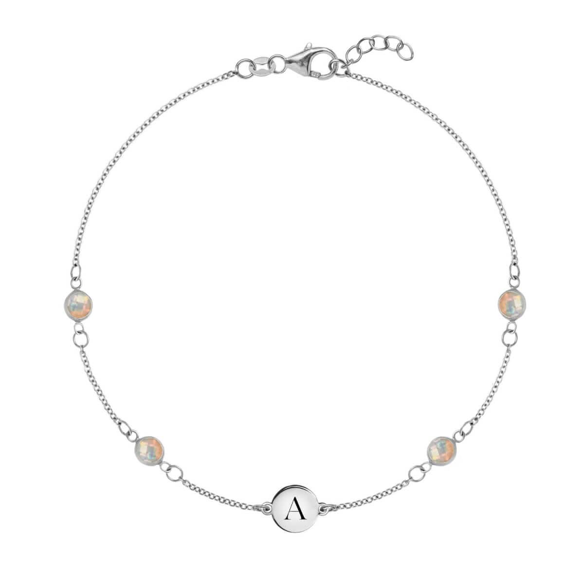 1 Letter & 4 Petite Opal Bracelet  in 14k Gold (October)