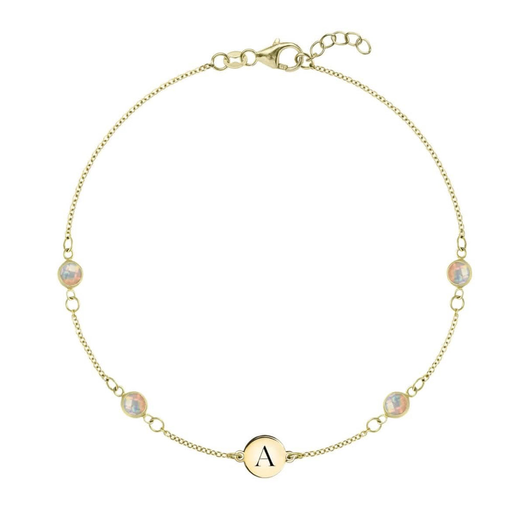 1 Letter & 4 Petite Opal Bracelet  in 14k Gold (October)