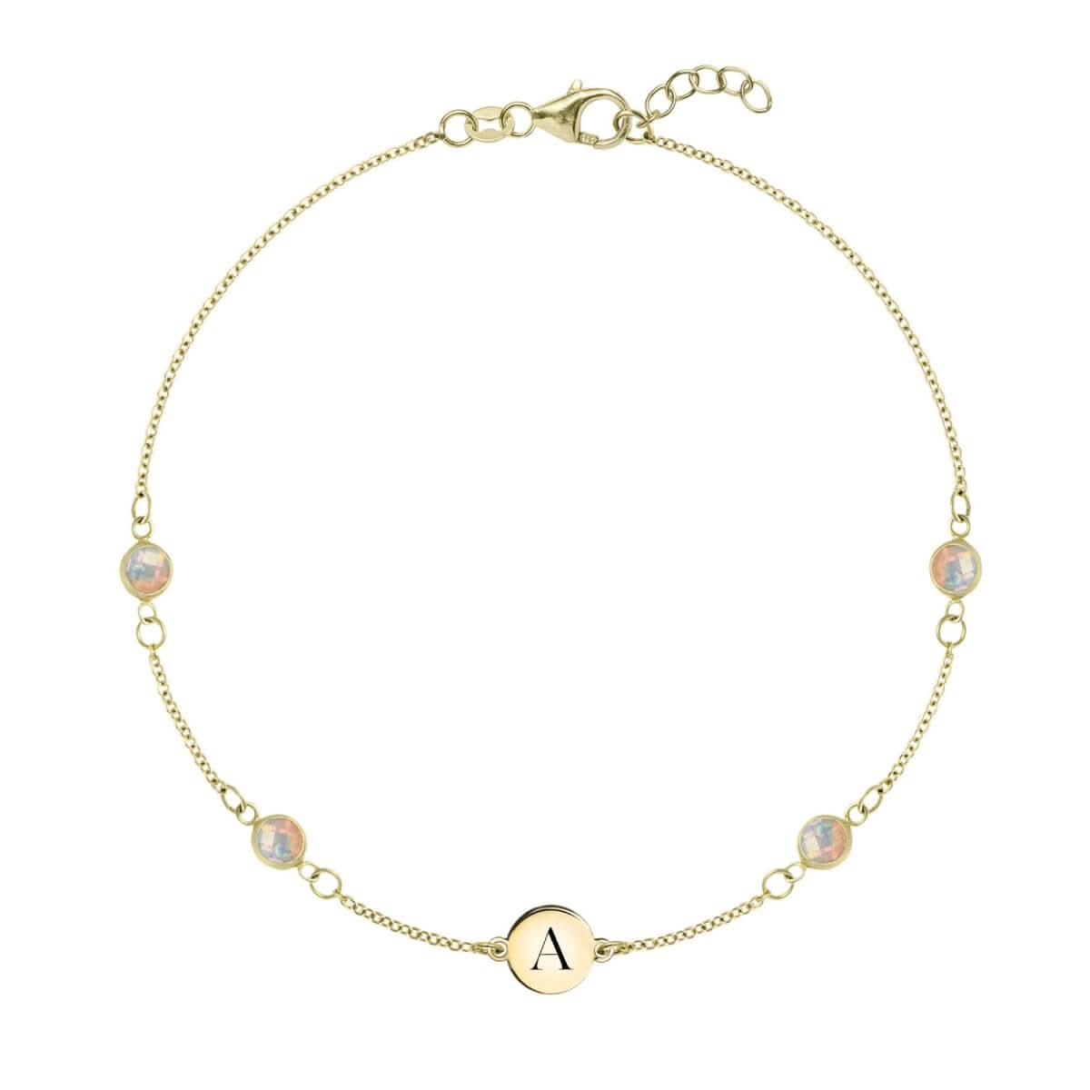 1 Letter & 4 Petite Opal Bracelet  in 14k Gold (October)