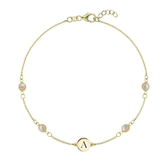 1 Letter & 4 Petite Opal Bracelet  in 14k Gold (October)