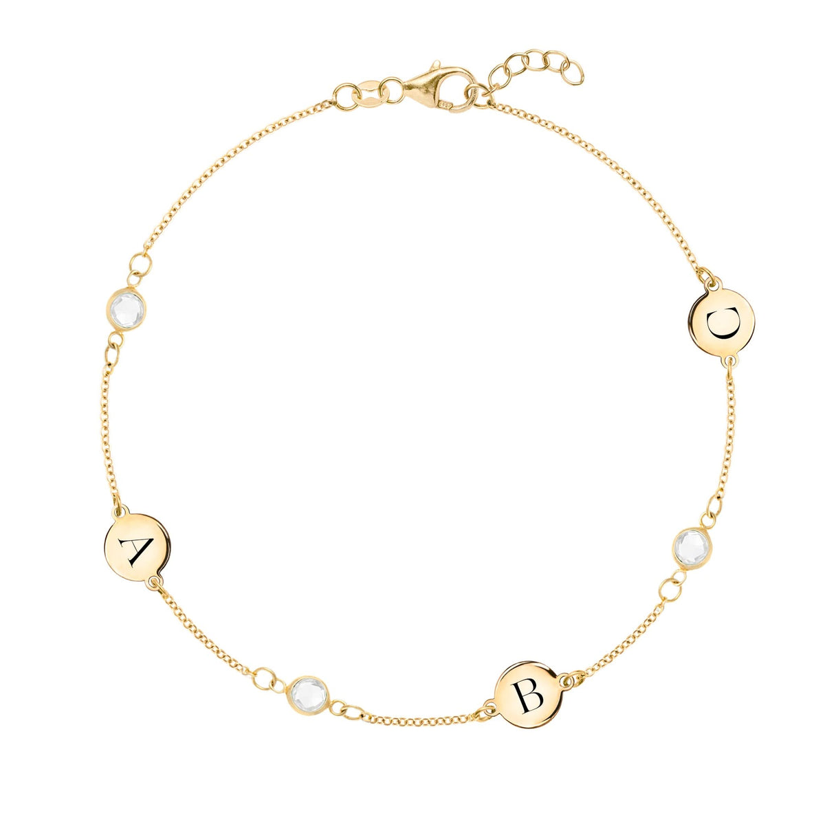 3 Letter & 3 Petite Birthstone Bracelet in 14k Gold