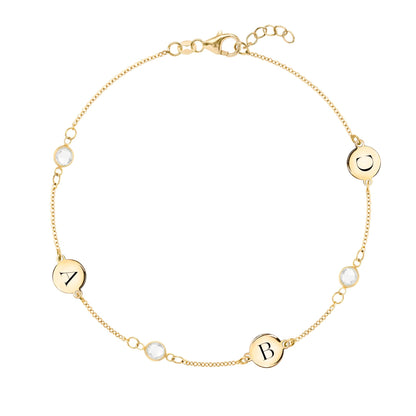 3 Letter & 3 Petite Birthstone Bracelet in 14k Gold