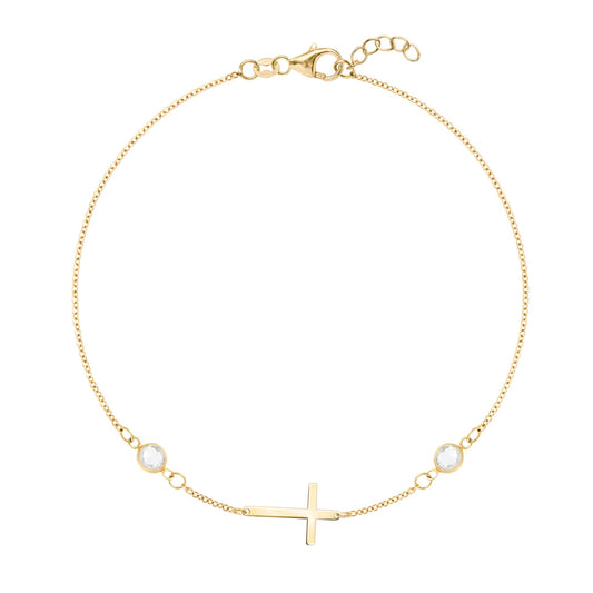 Cross & Petite 2 Birthstone Bracelet in 14k Gold