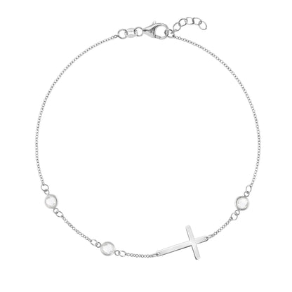 Cross & Petite 3 Birthstone Bracelet in 14k Gold